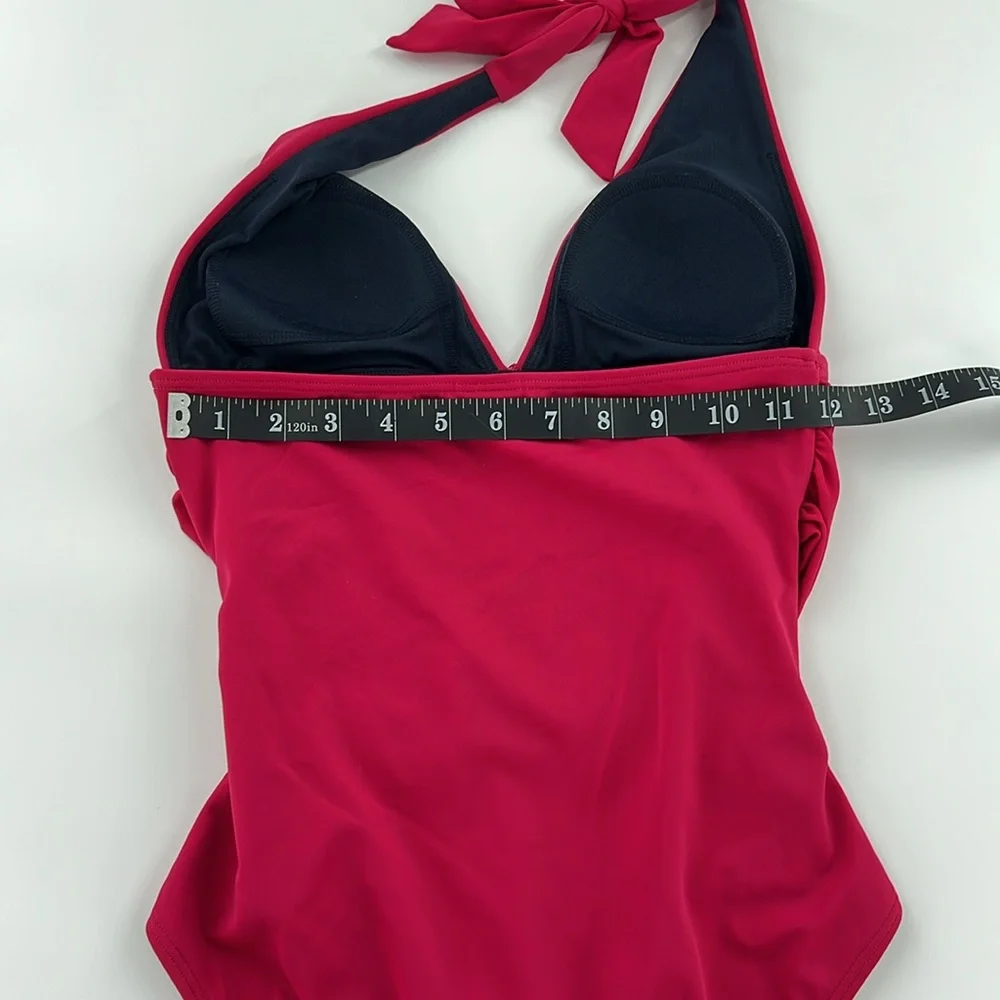 Boden Fuchsia Halter‎ Swimsuit ruching, body-sculpting lightly padded onepiece